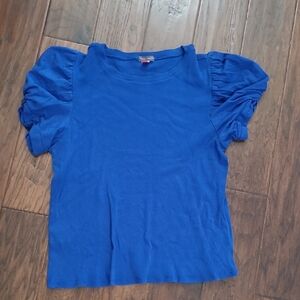 Vince Camuto Royal Blue Ribbed Blouse with Puff Sleeves size XXL